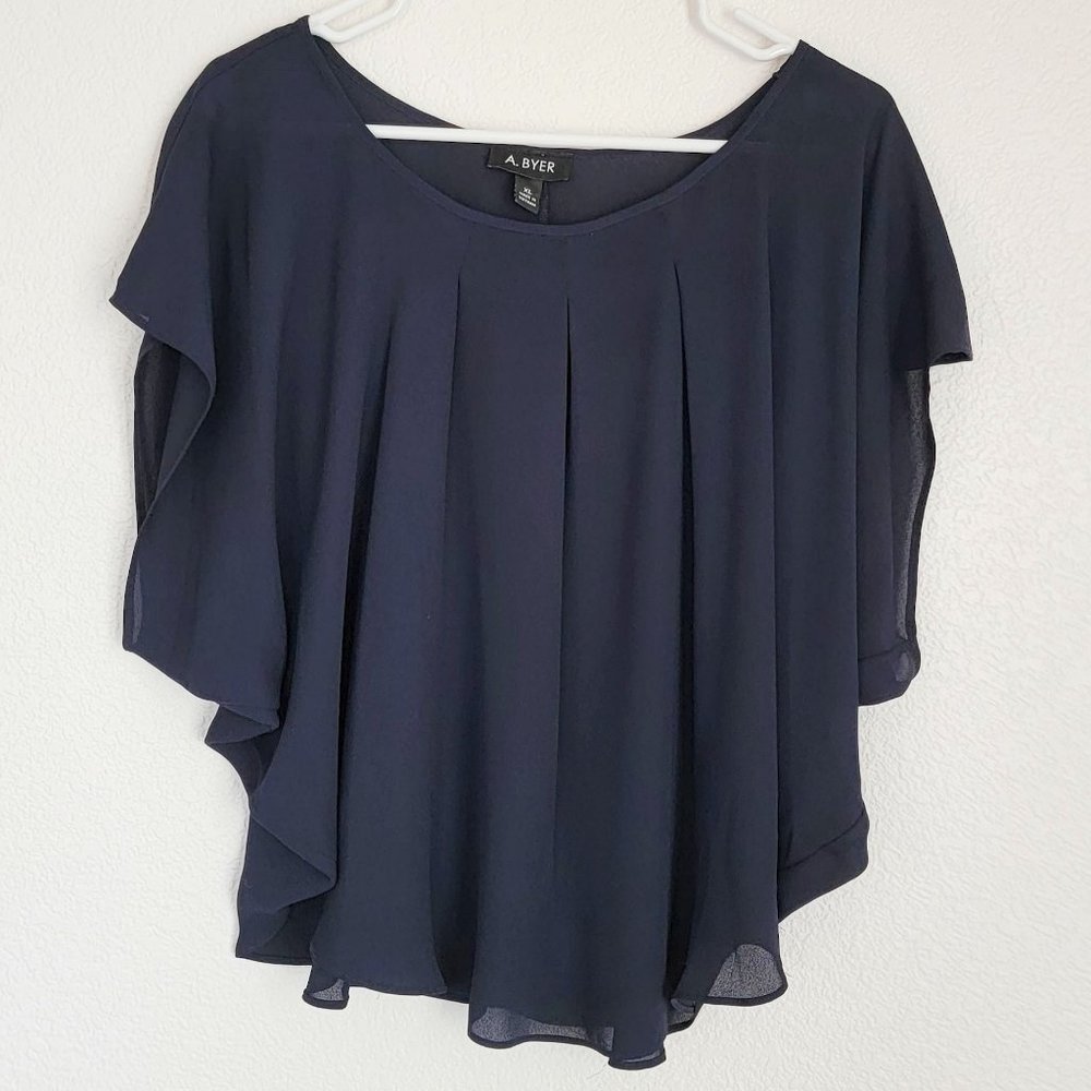 A. BYER Blue Dolman Blouse 100% Polyester Size XL